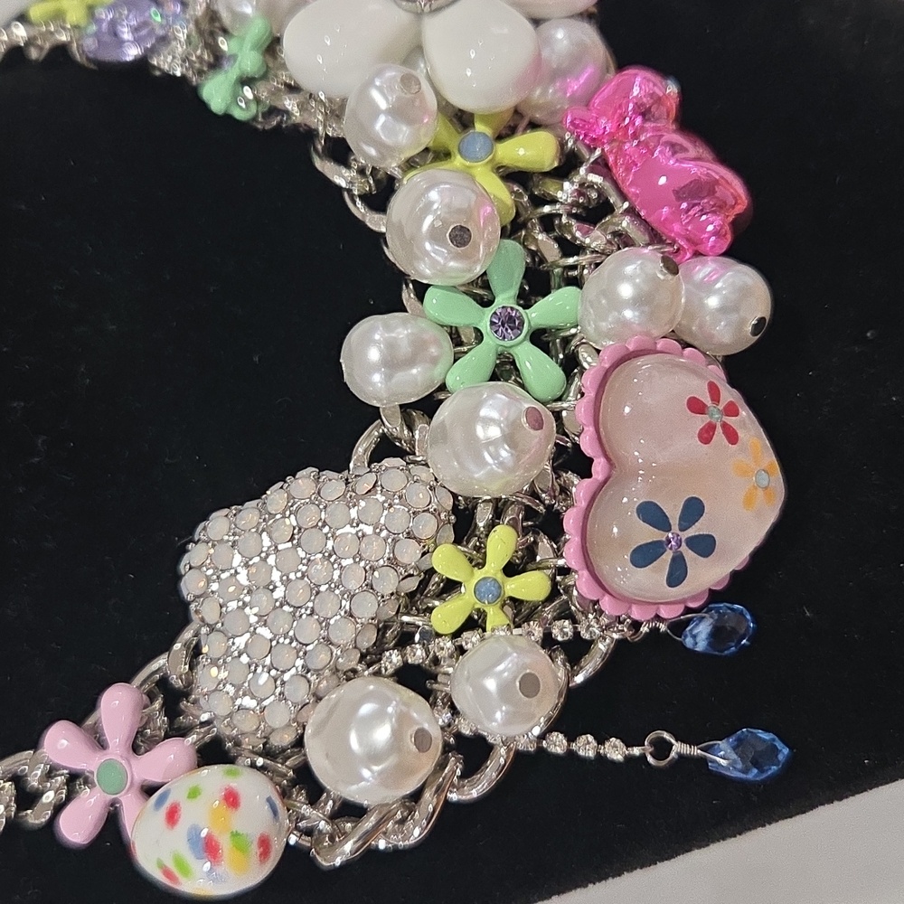 🐇▪️Betsey johnson▪️ flower easter bunny bib statement 19in necklace - Picture 8 of 13
